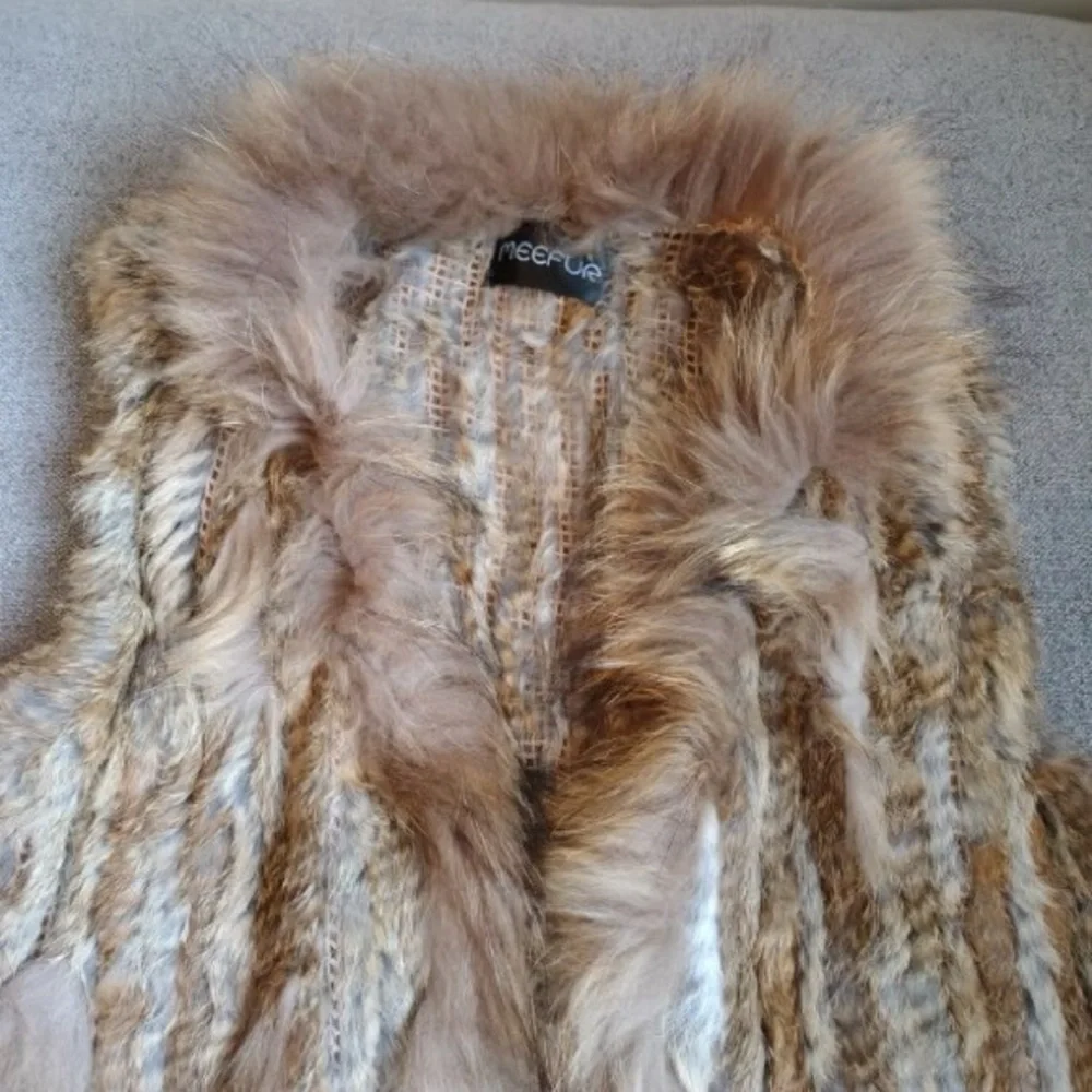 Meefur Rabbit Raccoon Hair Fur Vest Womens L Brown Long Fringe Twilight Victoria - Picture 2 of 15